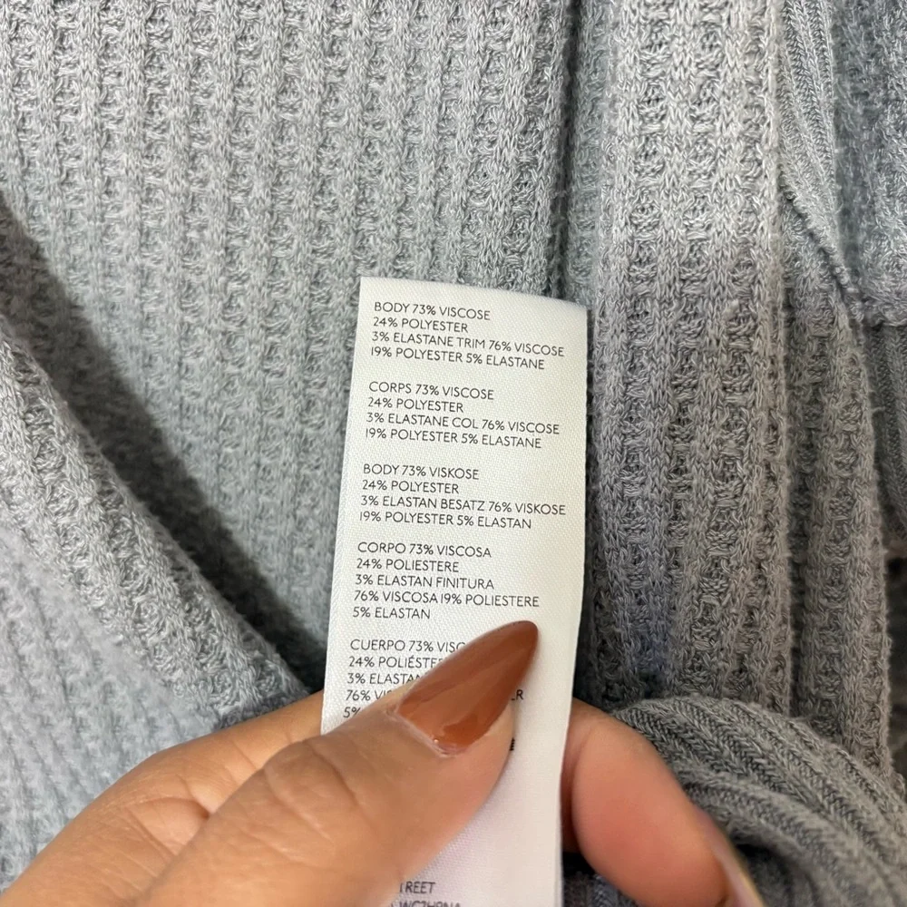Free People We The Free Santa Clara Thermal Top Gray Waffle Knit Long Sleeve M